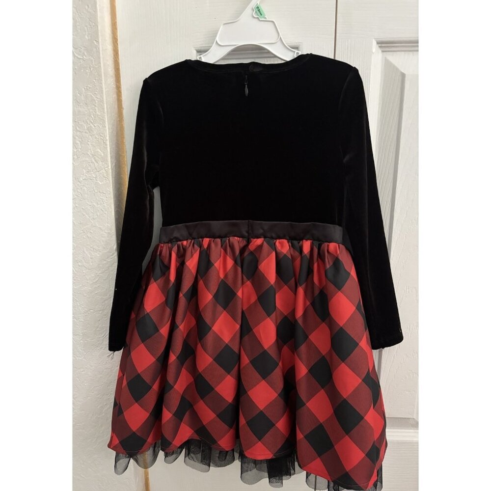 Cat & Jack Girls Dress Black Velvet Red Plaid Black Petticoat XS (4/5) Holiday - Picture 2 of 5